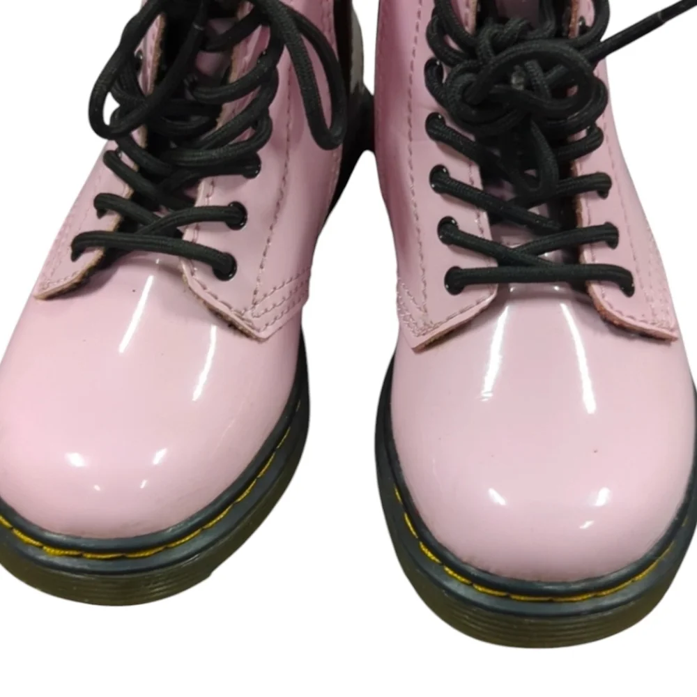 Dr Martens 1460T‎ Pink Shiny Patent Leather Combat Boots Girls Size8